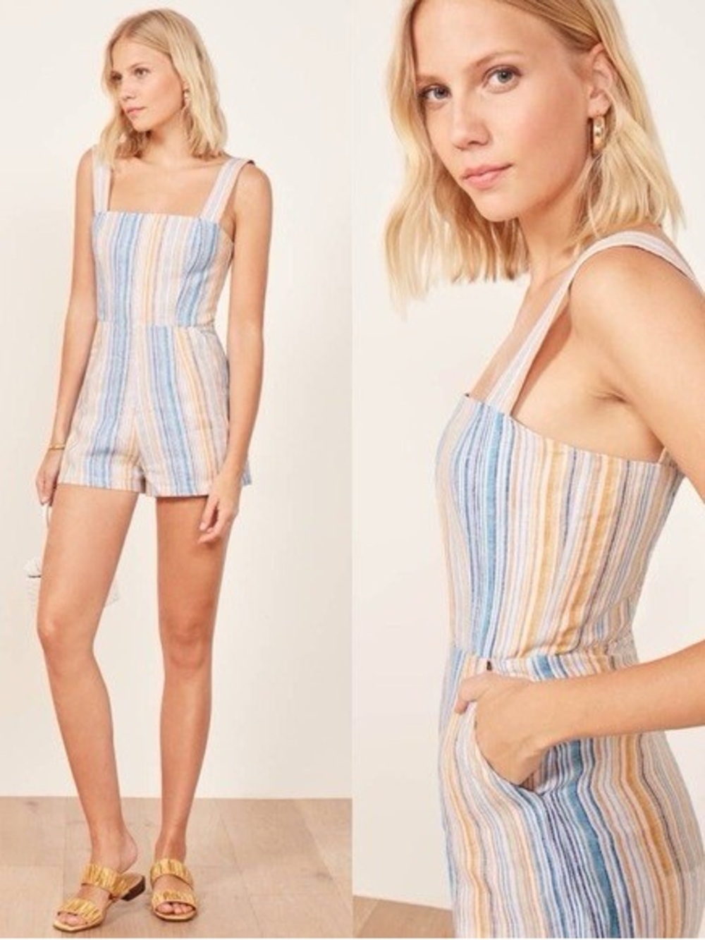 Reformation Striped Linen Short Romper Size 10